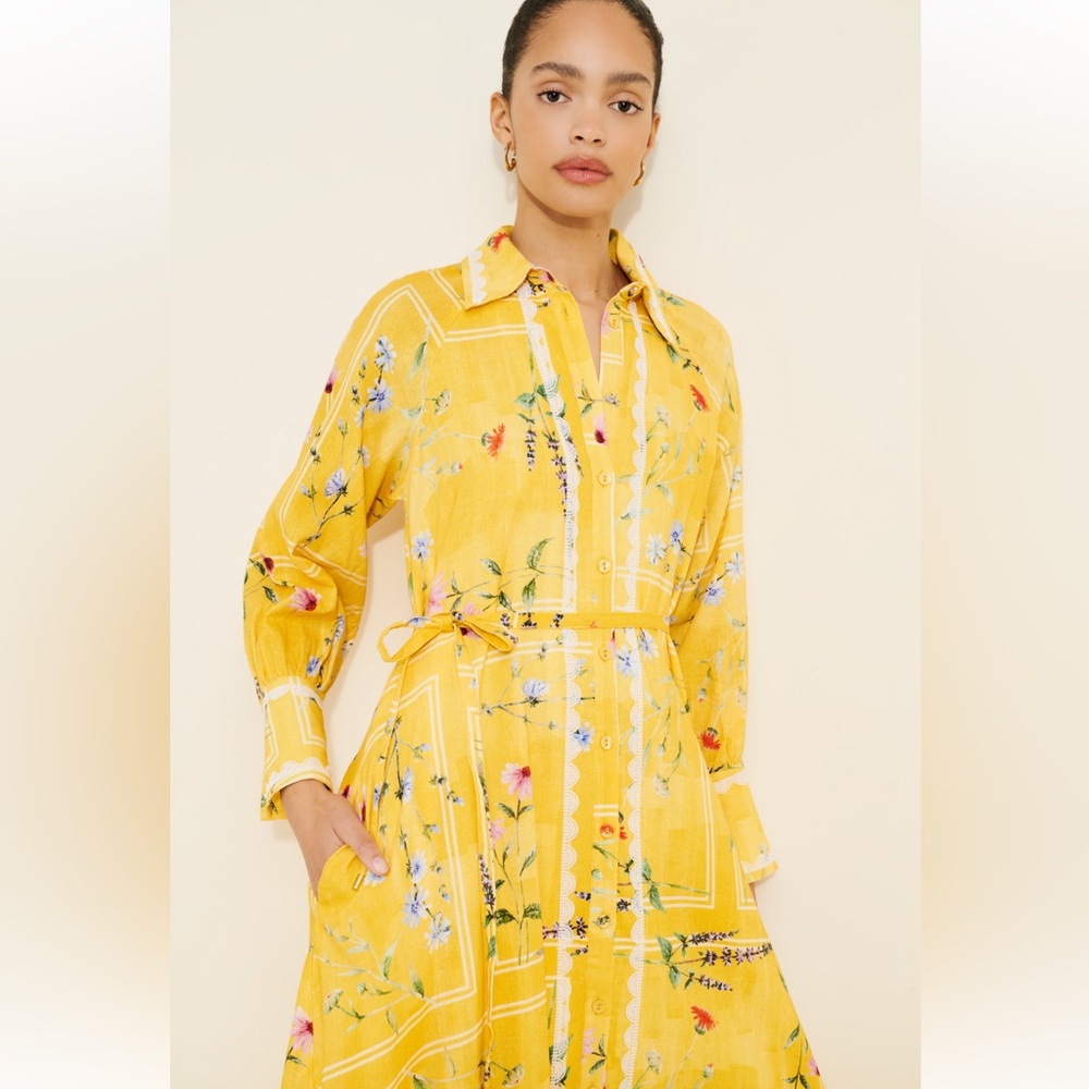Anthropologie Aureta Aria linen blend Yellow Floral Button-Up Maxi Dress size L - Picture 3 of 13